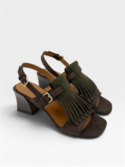 Sandali con frange verde e marrone da donna con tacco IL LACCIO | 763K024ECO/CAMT.MORO+VERDE